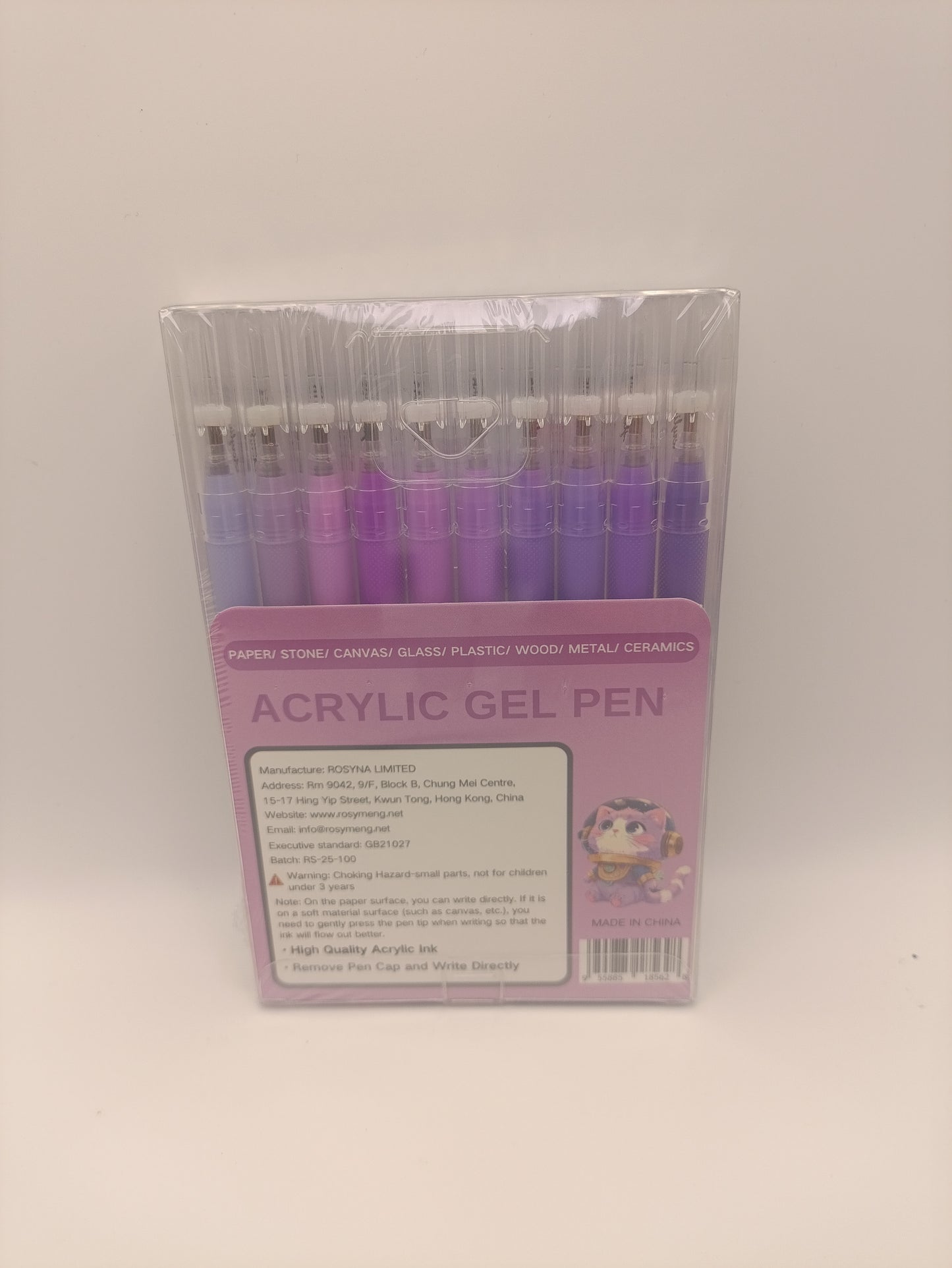 Rosymeng 10 Acrylic Gel Pens - Purple Cat