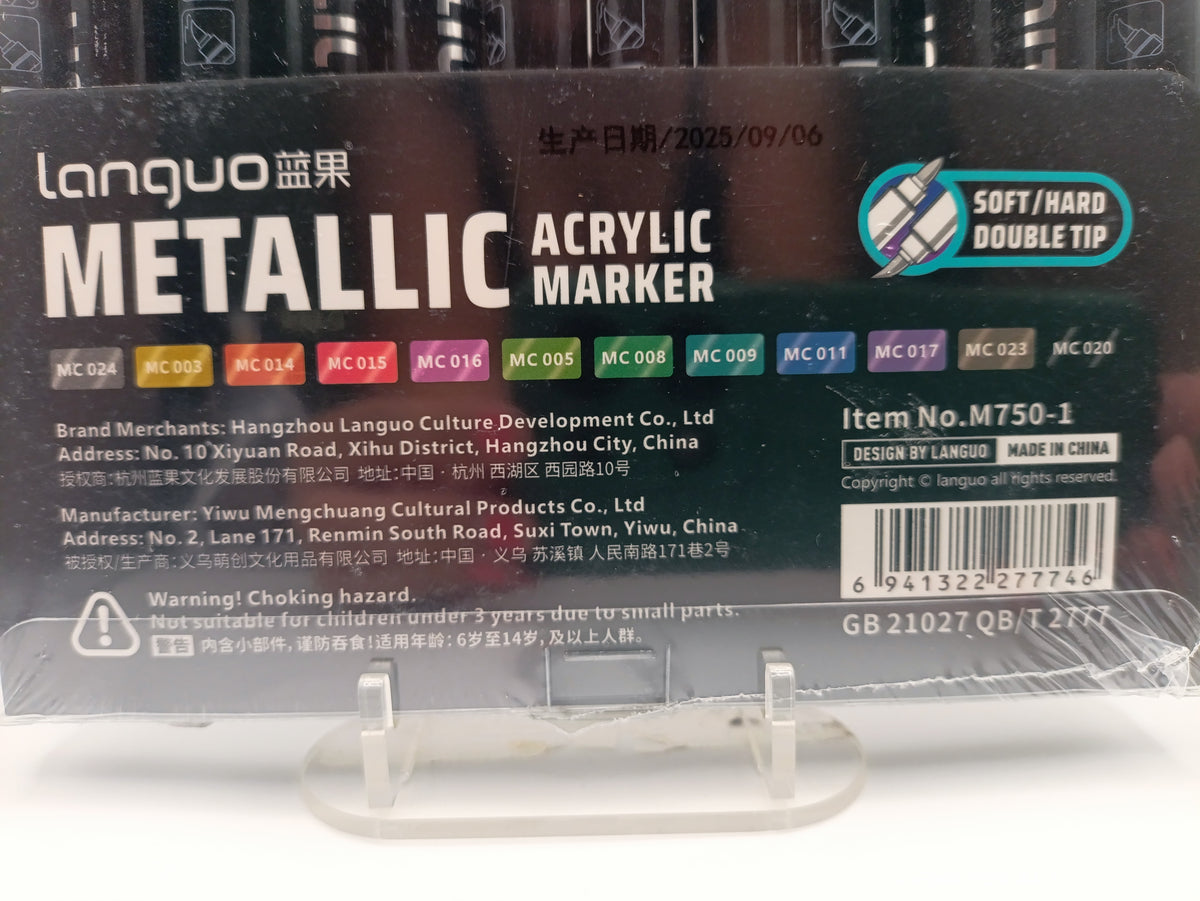 Languo M750 Metallic Acrylic Marker Set – 12 Colours