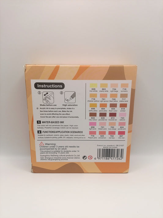 Guangna 24 Acrylic Brush Markers - Skin Tones Set