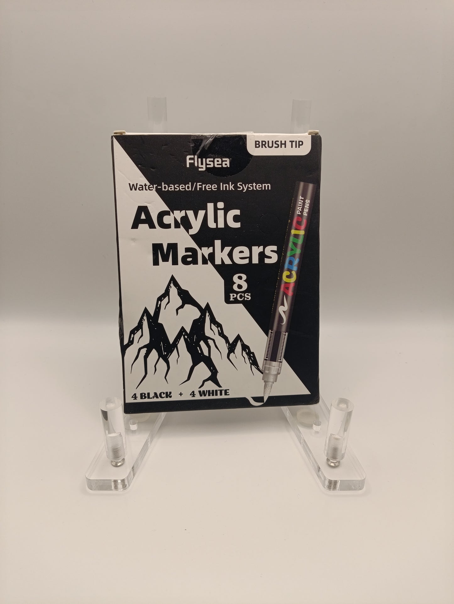 Flysea Acrylic Brush Markers – Black & White Set (8 Pack)