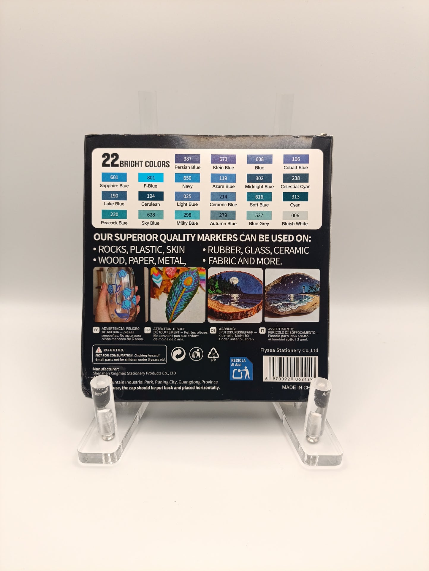 Flysea Pro Colour Series Acrylic Markers – Assorted Blue Tones (22 Pack)