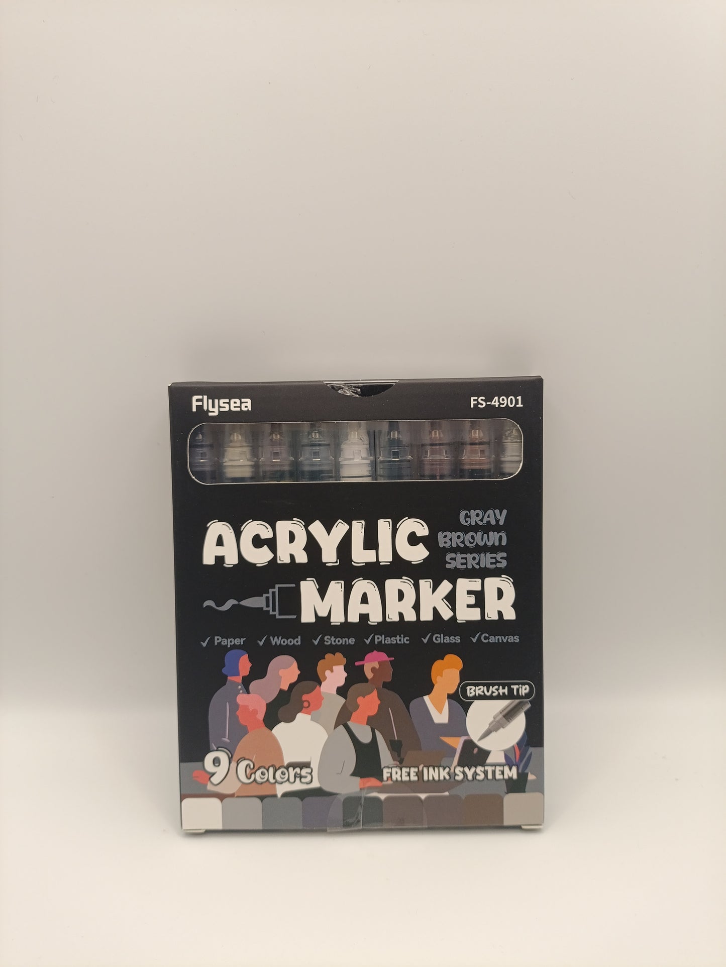 Flysea Acrylic Brush Markers – Gray Brown Series (9 Pack)