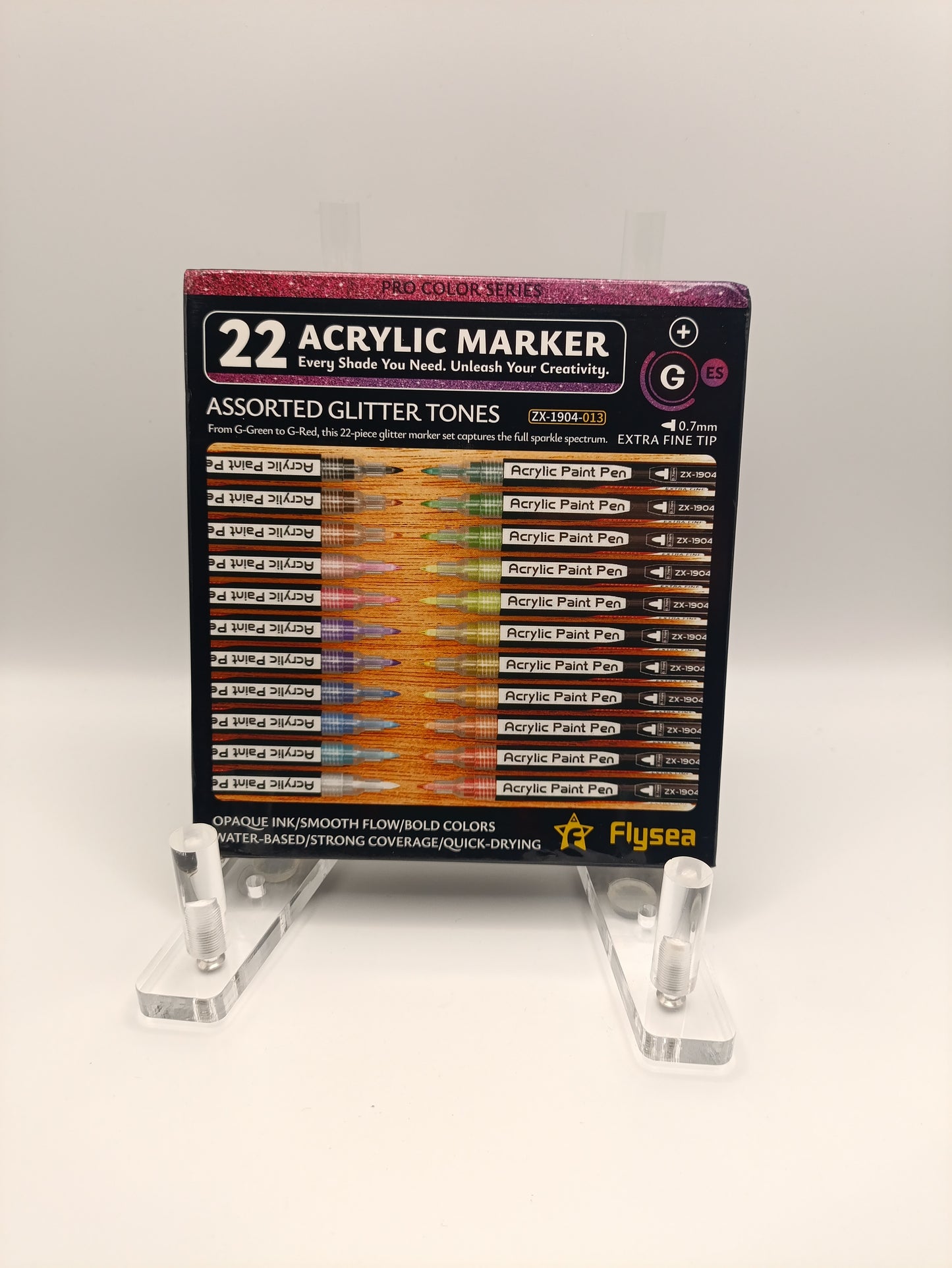Flysea Pro Colour Series Acrylic Markers – Assorted Glitter Tones (22 Pack)