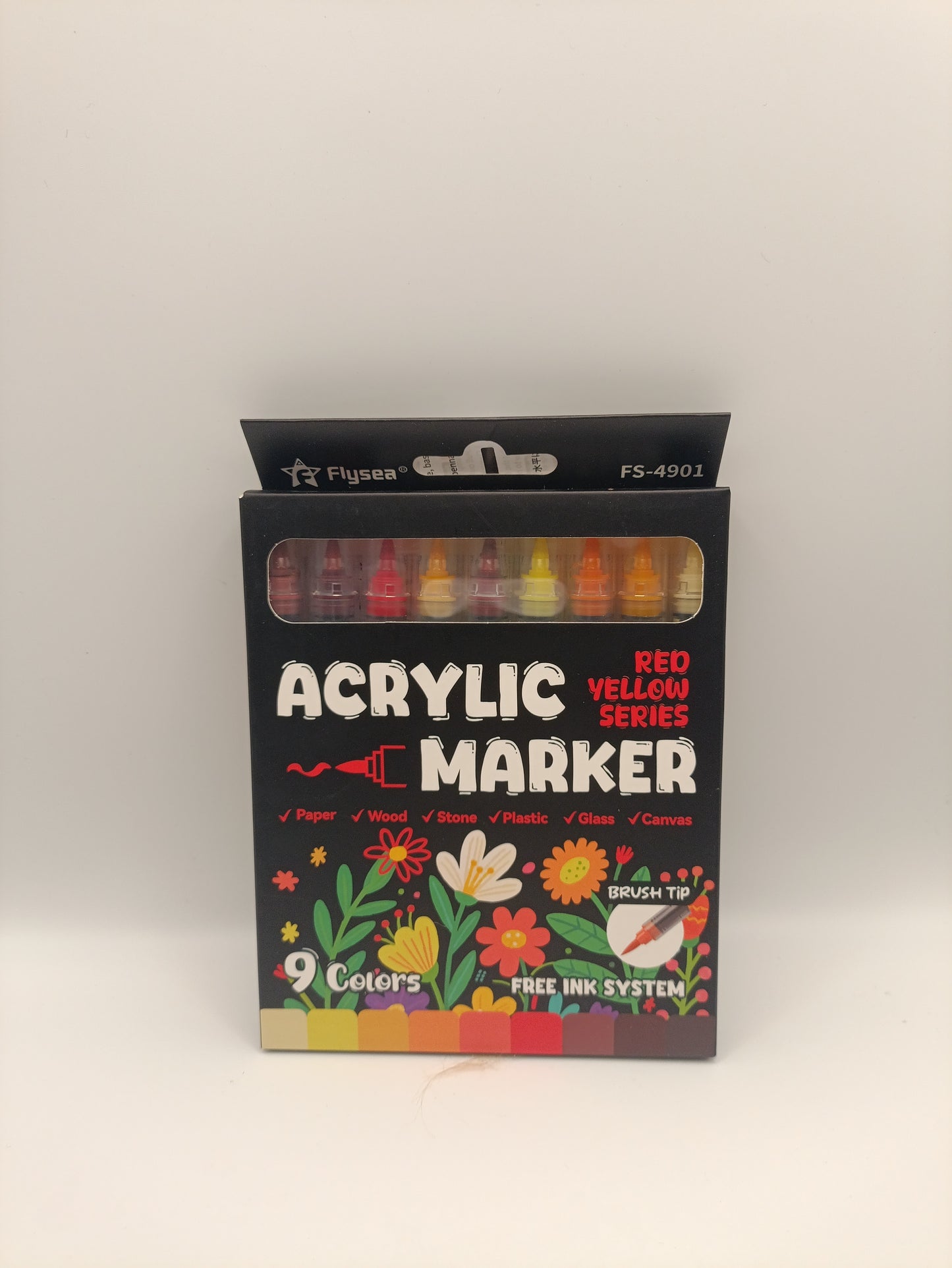 Flysea Acrylic Brush Markers – Red Yellow Series (9 Pack)