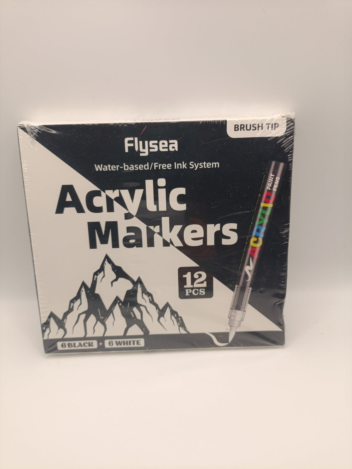 Flysea Acrylic Brush Markers Black & White (12 Pack)