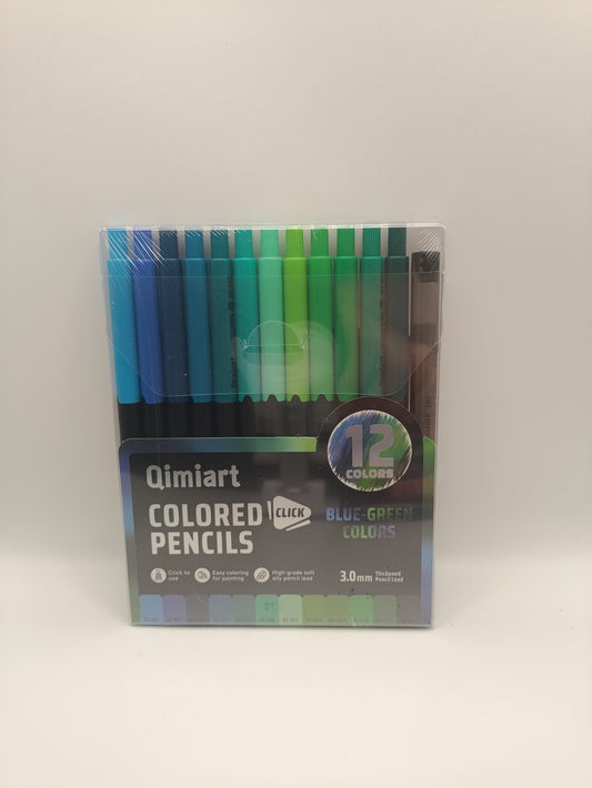 Languo x Qimiart Retractable Coloured Pencils – 12 Blue-Green Colours