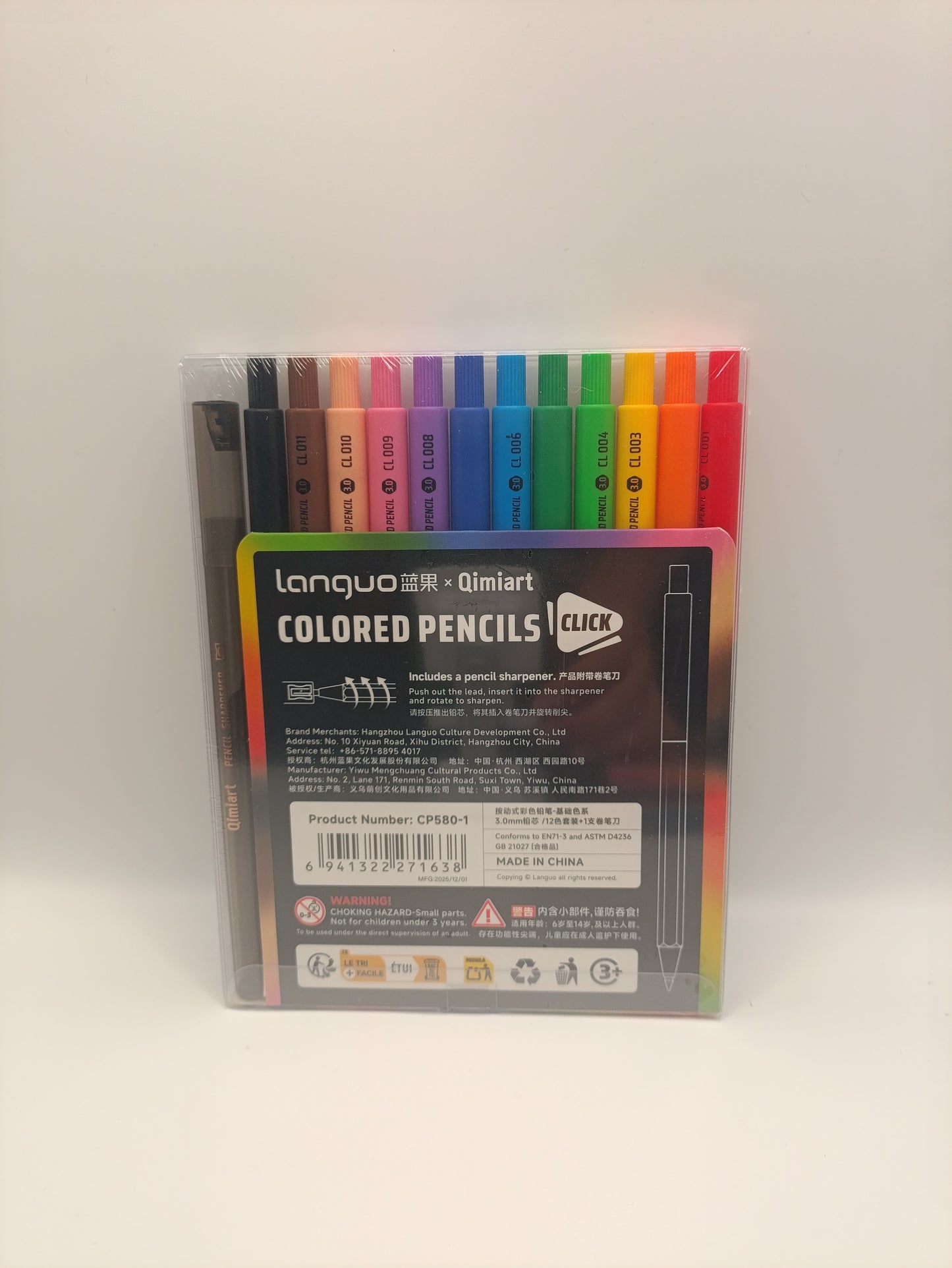 Languo x Qimiart Retractable Coloured Pencils – 12 Classic Colours