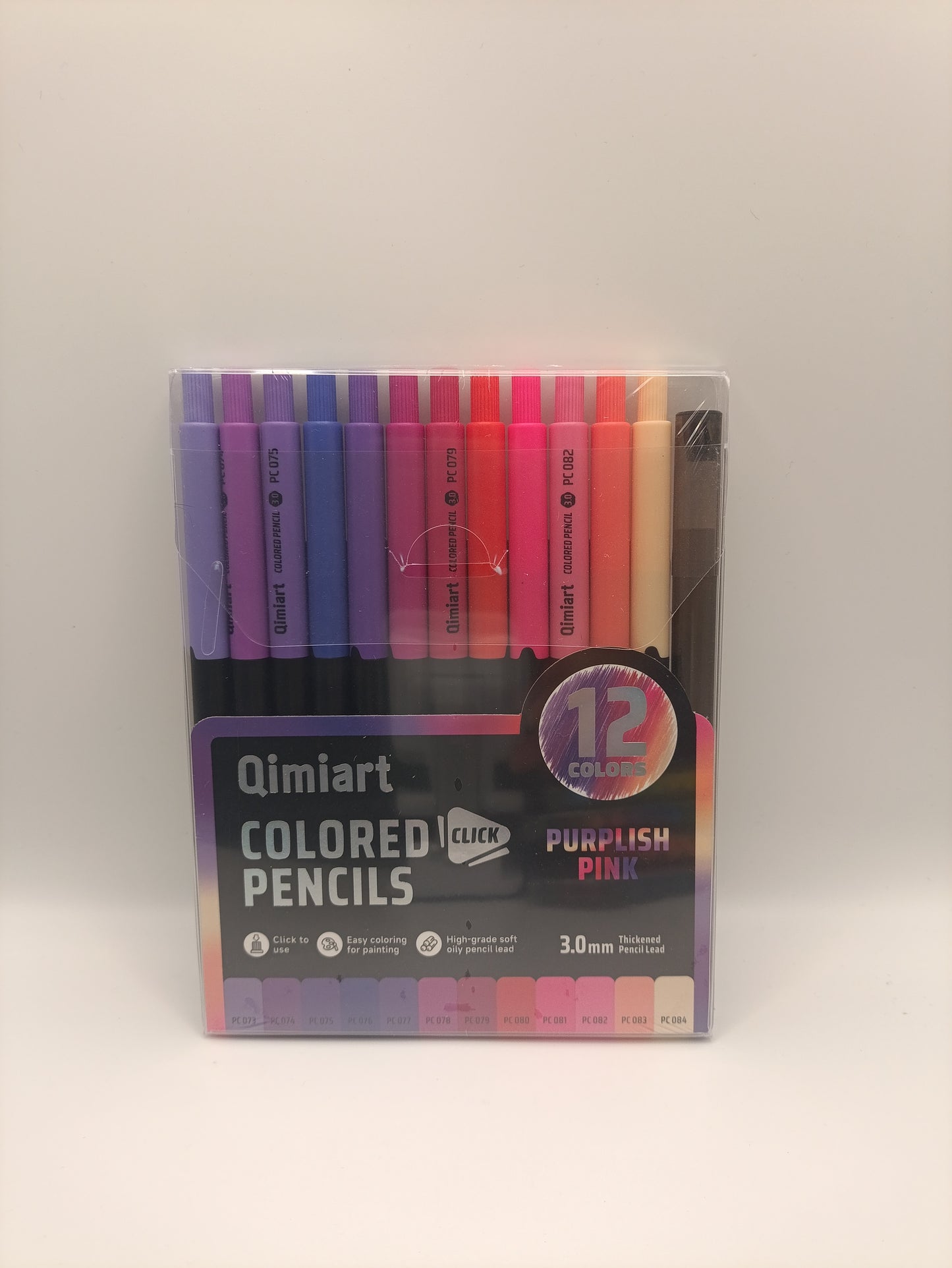 Languo x Qimiart Retractable Coloured Pencils – 12 Purplish-Pink Colours