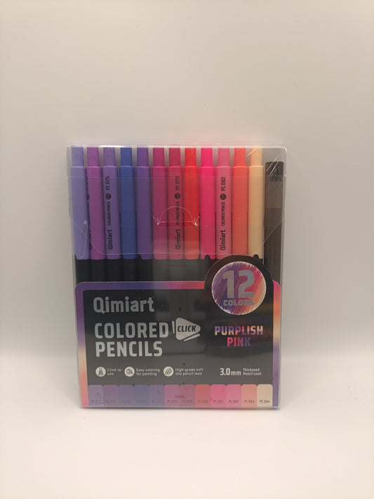 Languo x Qimiart Retractable Coloured Pencils – 12 Purplish-Pink Colours