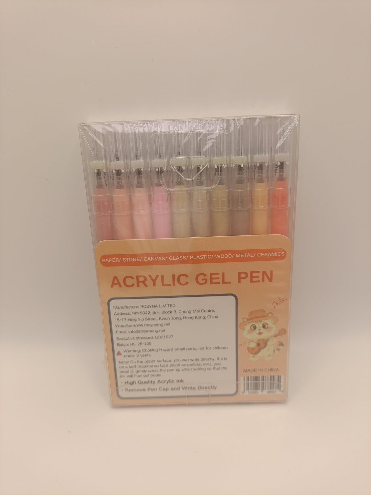 Rosymeng 10 Acrylic Gel Pens - Guitar Cat