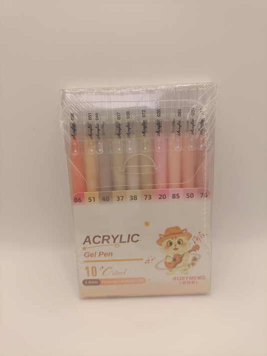 Rosymeng 10 Acrylic Gel Pens - Guitar Cat