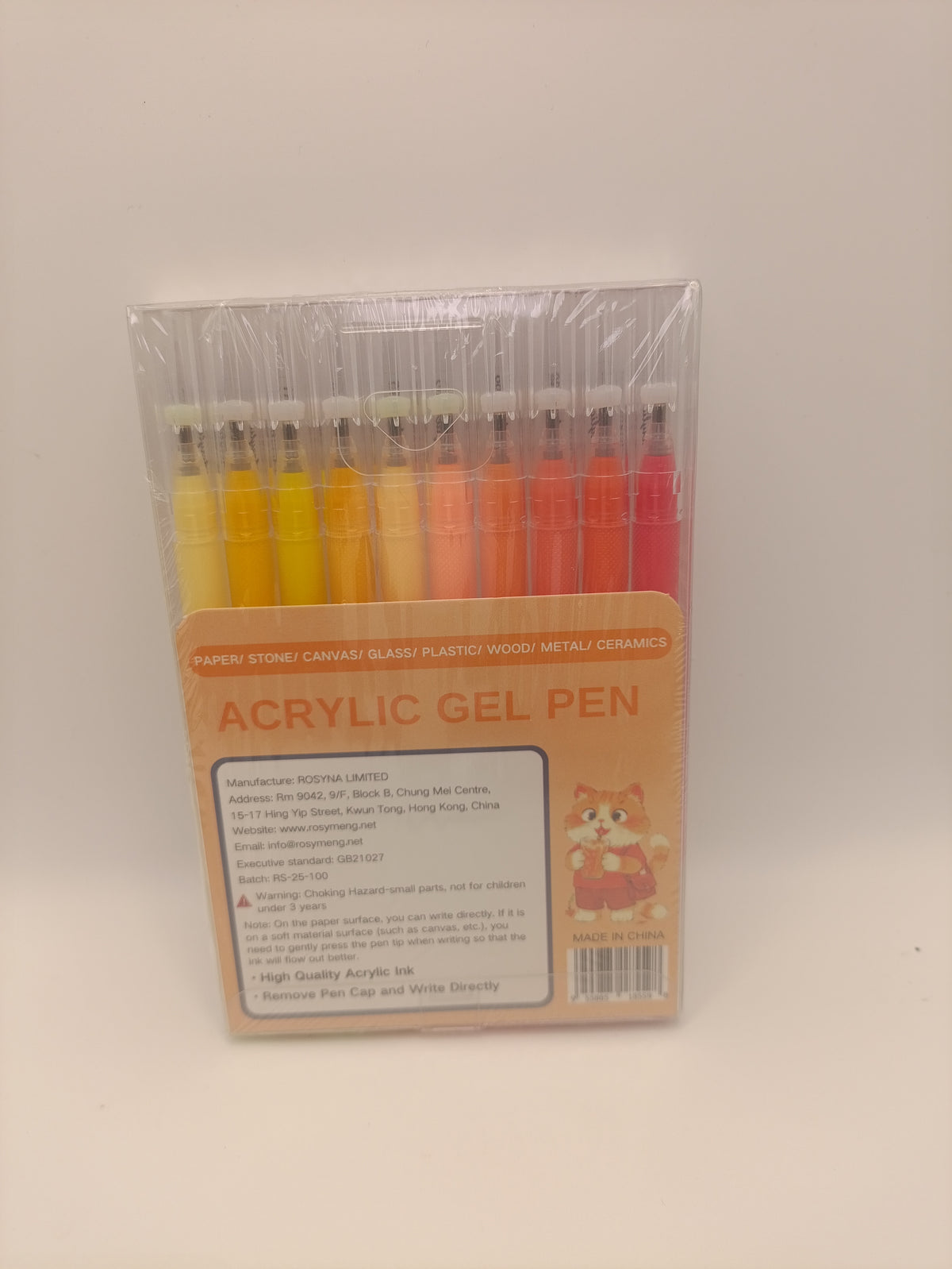 Rosymeng 10 Acrylic Gel Pens - Orange Cat