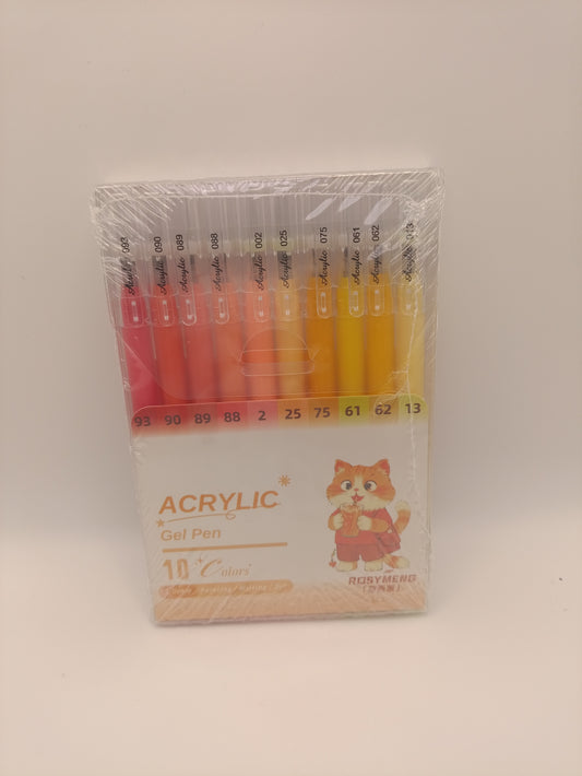 Rosymeng 10 Acrylic Gel Pens - Orange Cat