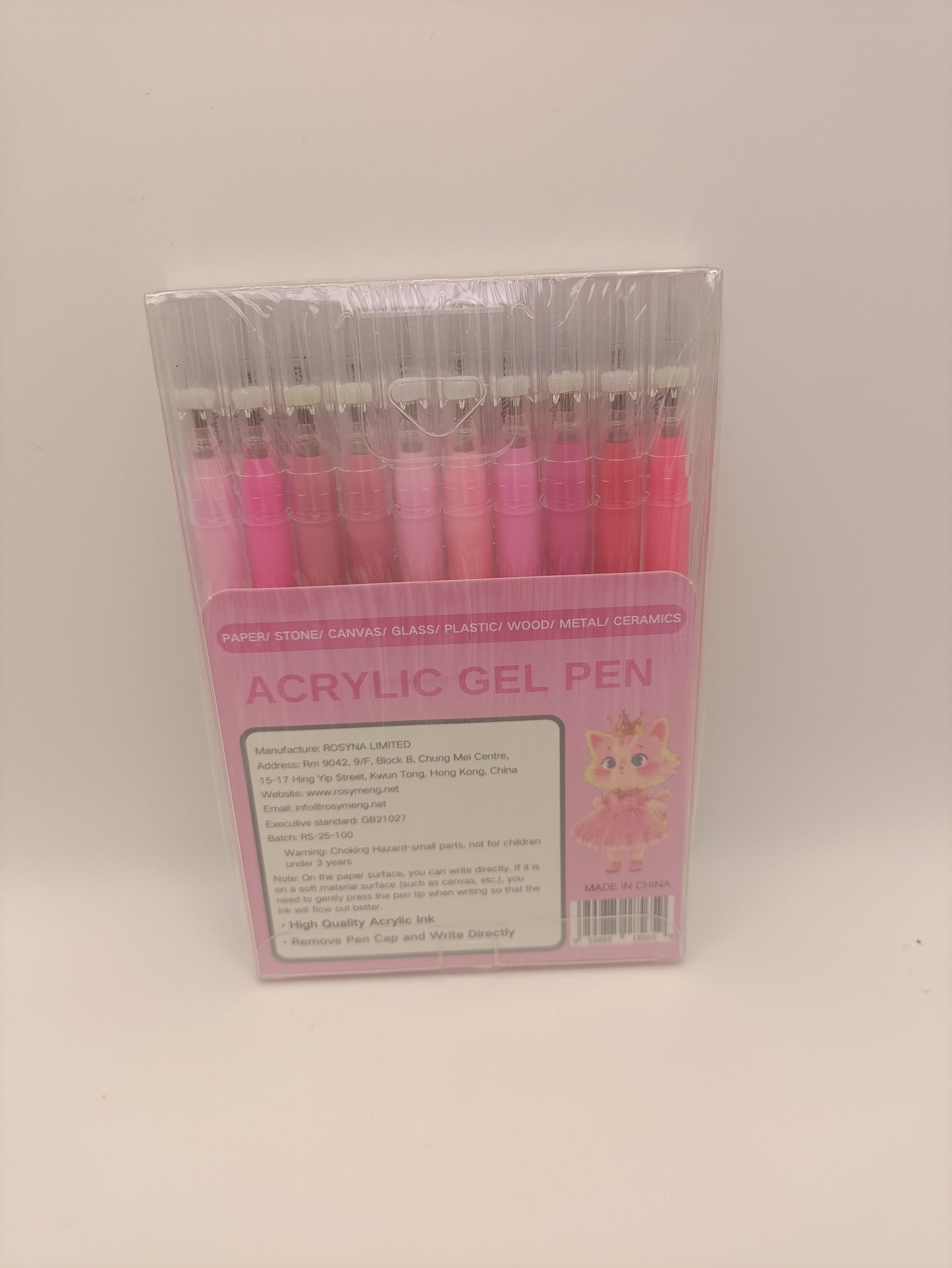 Rosymeng 10 Acrylic Gel Pens - Pink Cat
