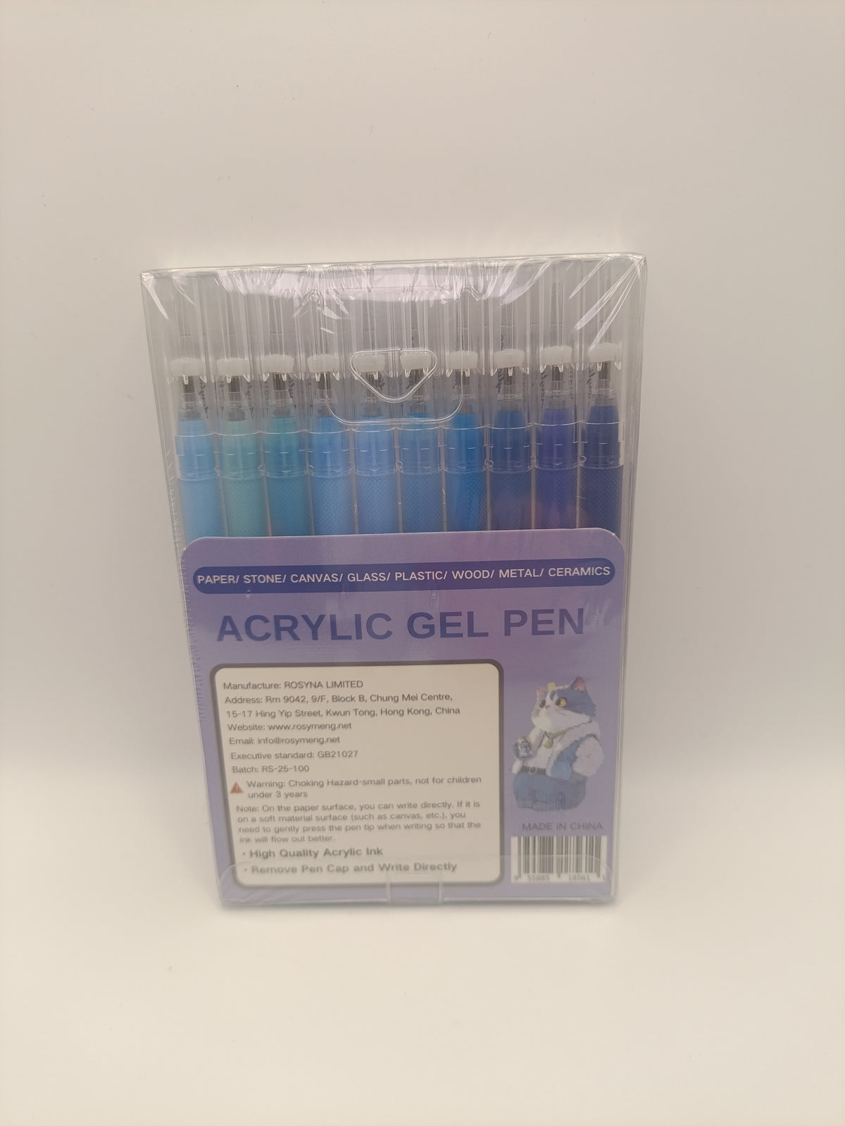 Rosymeng 10 Acrylic Gel Pens - Blue Cat