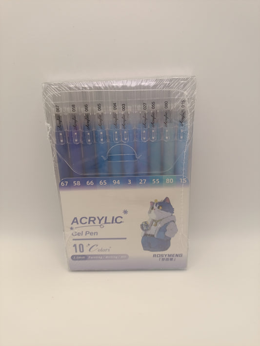 Rosymeng 10 Acrylic Gel Pens - Blue Cat