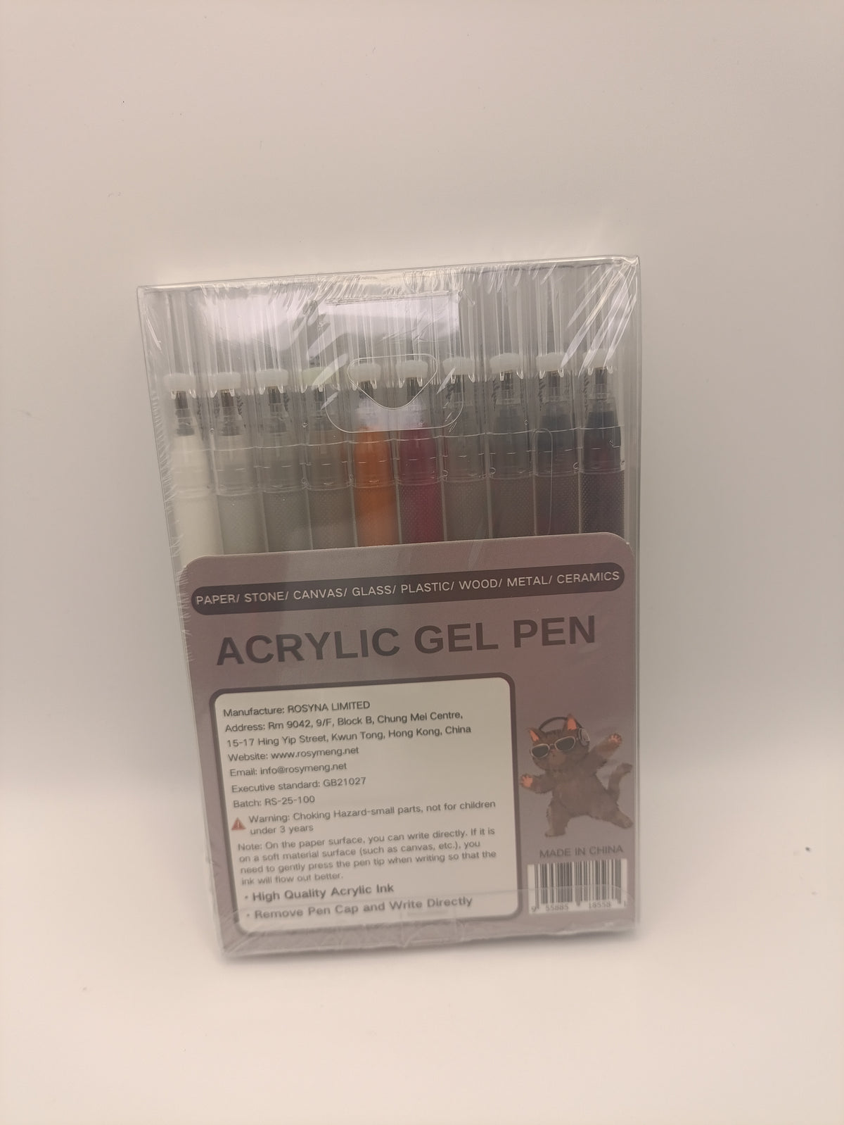 Rosymeng 10 Acrylic Gel Pens - Grey Cat