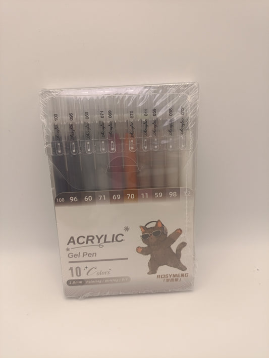 Rosymeng 10 Acrylic Gel Pens - Grey Cat