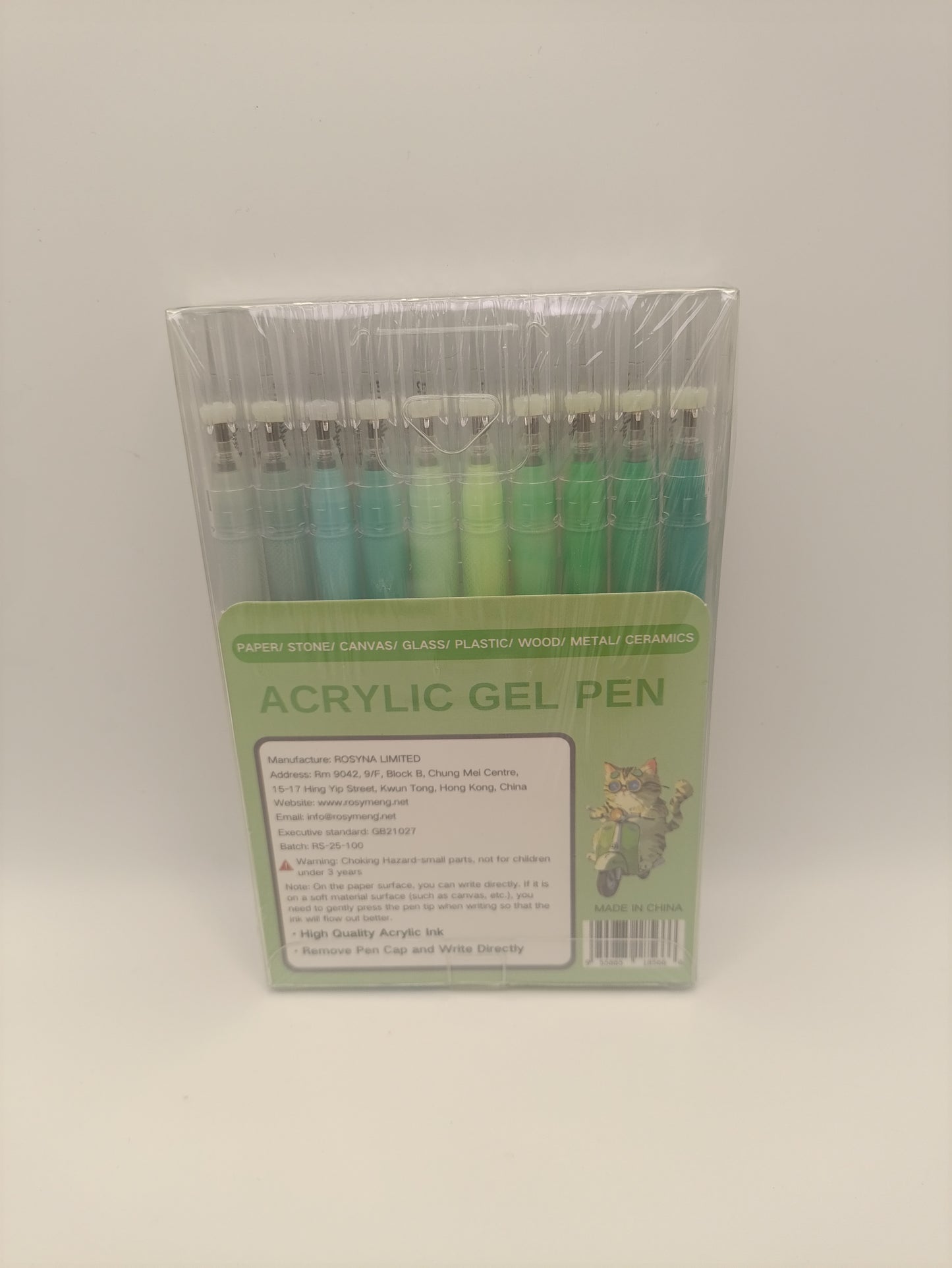 Rosymeng 10 Acrylic Gel Pens - Motorcycle Cat