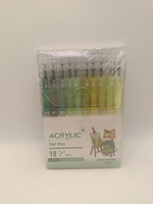 Rosymeng 10 Acrylic Gel Pens - Painter Cat