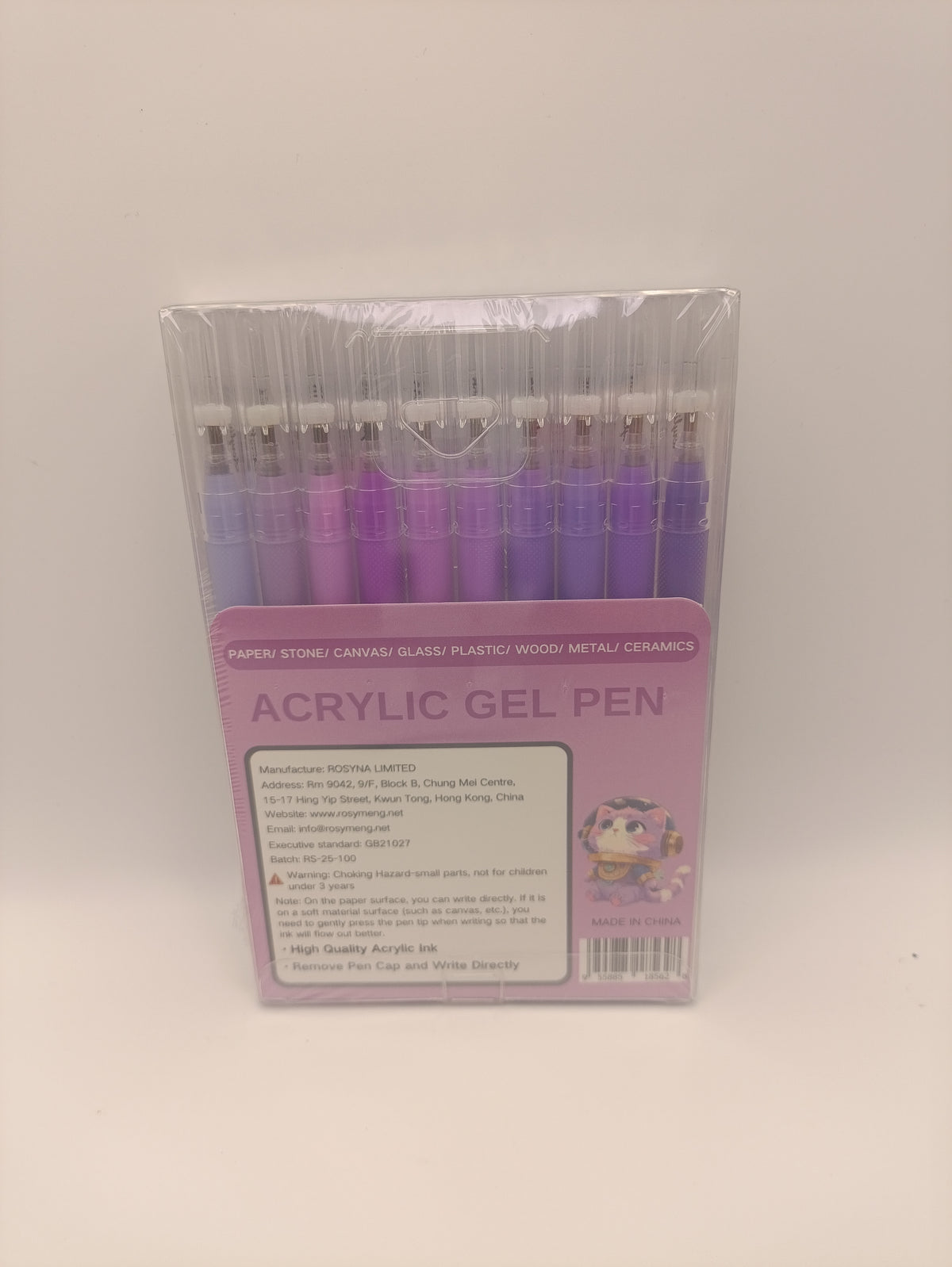 Rosymeng 10 Acrylic Gel Pens - Purple Cat