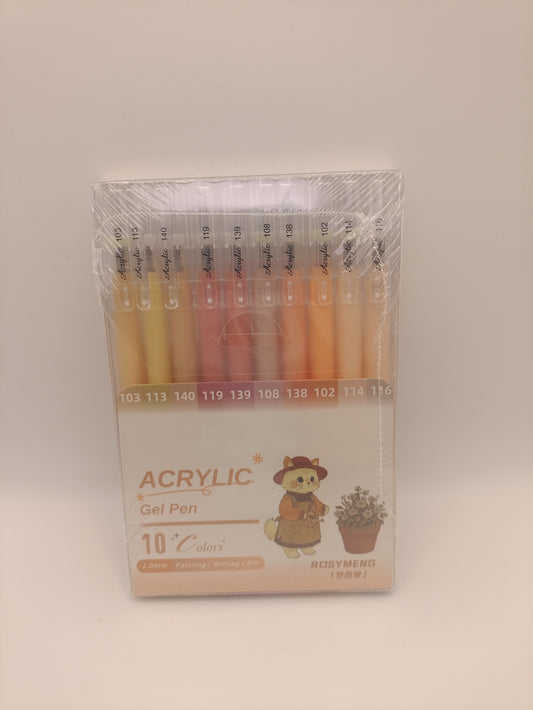 Rosymeng 10 Acrylic Gel Pens - Gardener Cat