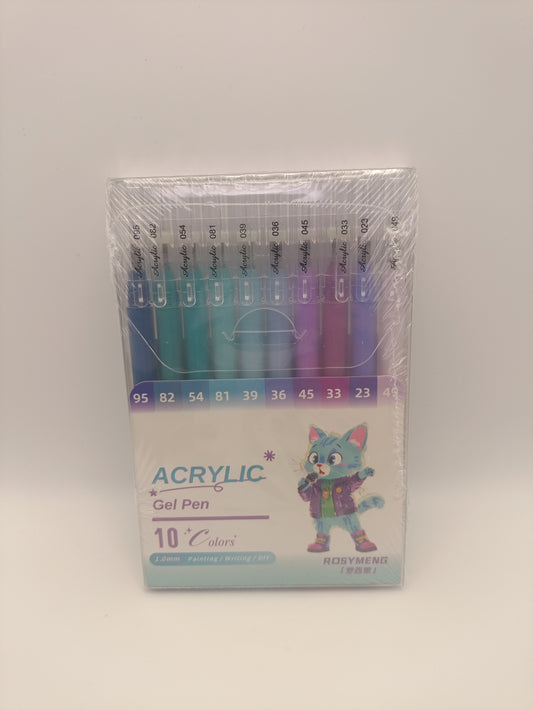 Rosymeng 10 Acrylic Gel Pens - Singer Cat